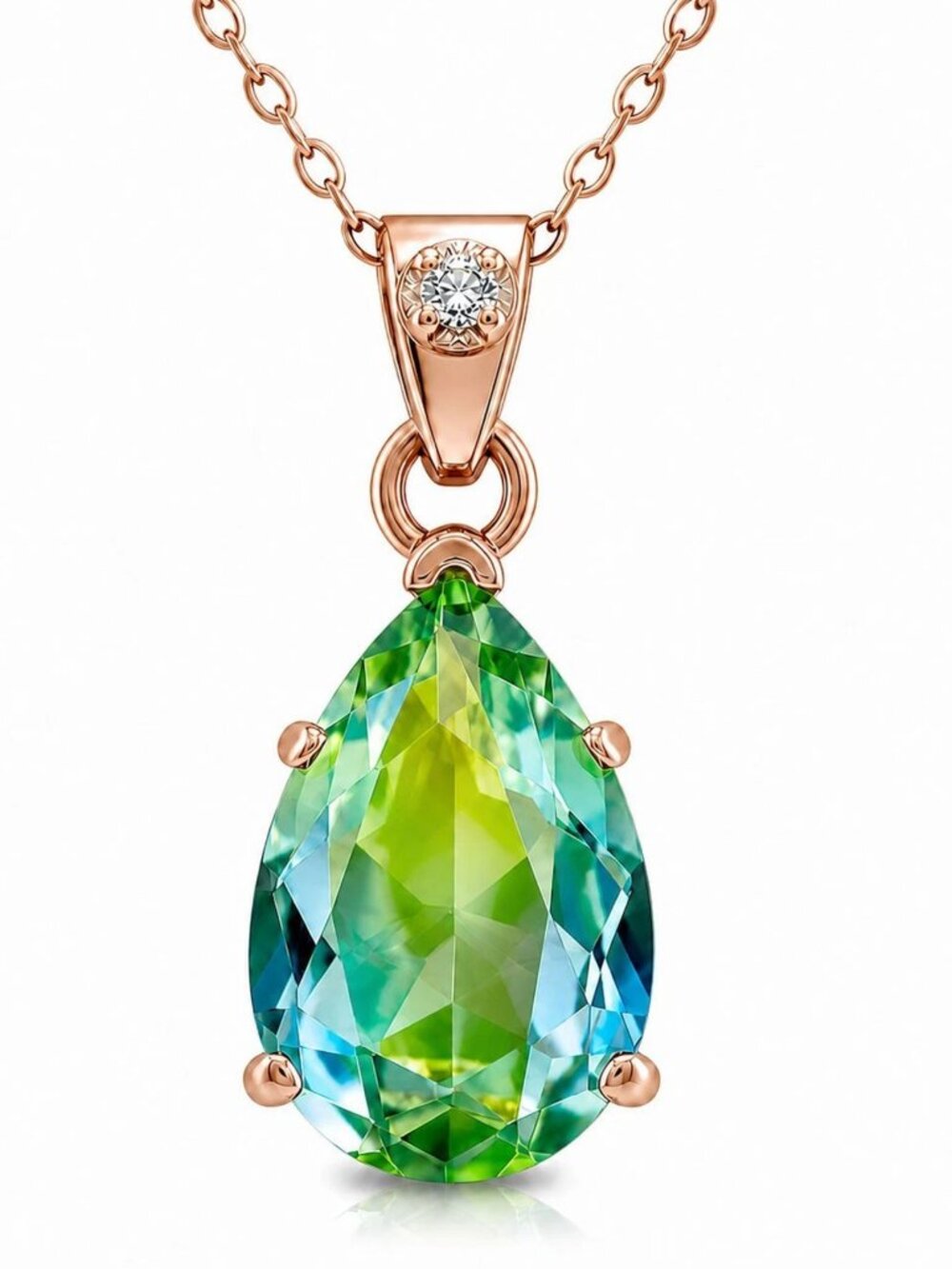 Created 4.45 Cts Tourmaline & Genuine Diamond Pendant Solid 10k Rose Gold
